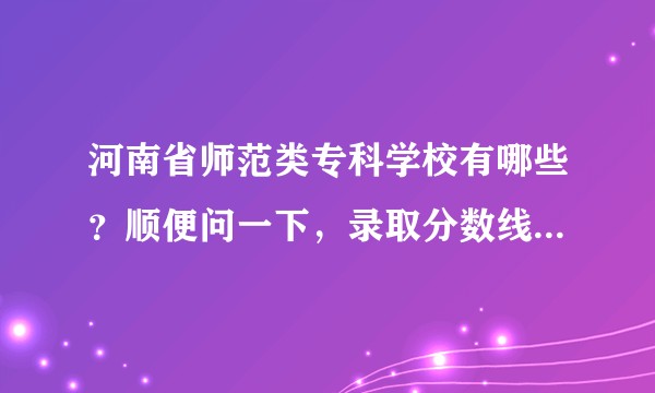 河南省师范类专科学校有哪些？顺便问一下，录取分数线最低多少分？