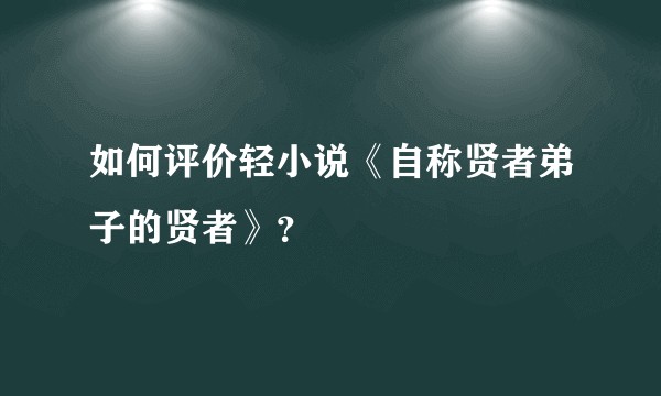 如何评价轻小说《自称贤者弟子的贤者》？