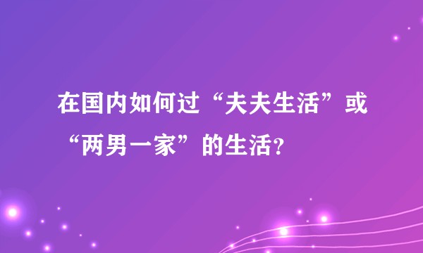 在国内如何过“夫夫生活”或“两男一家”的生活？