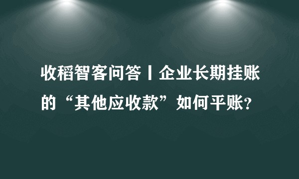 收稻智客问答丨企业长期挂账的“其他应收款”如何平账？