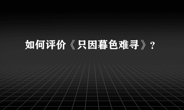 如何评价《只因暮色难寻》？