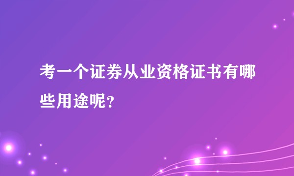 考一个证券从业资格证书有哪些用途呢？