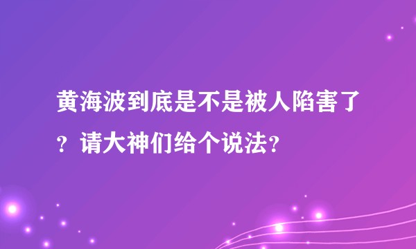 黄海波到底是不是被人陷害了？请大神们给个说法？