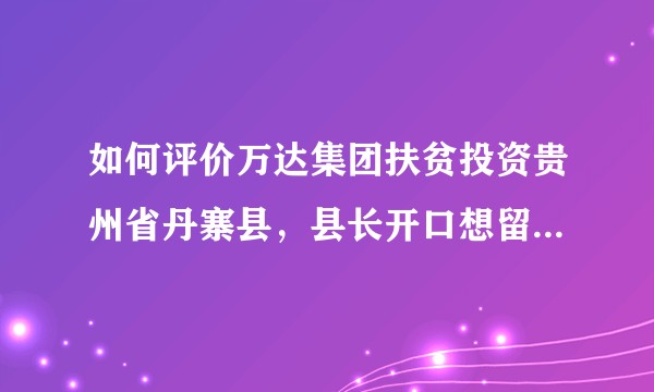 如何评价万达集团扶贫投资贵州省丹寨县，县长开口想留住万达利润？如何评价像丹寨县长徐刘蔚这类地方官员？