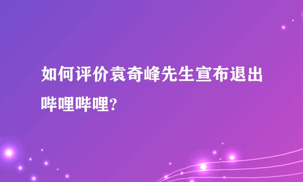 如何评价袁奇峰先生宣布退出哔哩哔哩?