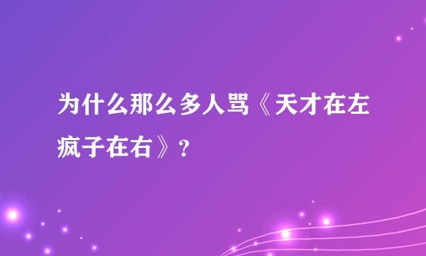 为什么那么多人骂《天才在左疯子在右》?