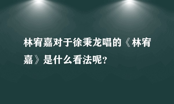 林宥嘉对于徐秉龙唱的《林宥嘉》是什么看法呢？
