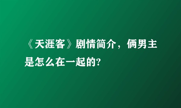《天涯客》剧情简介，俩男主是怎么在一起的?
